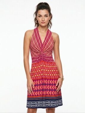 Laundry By Shelli Segal Halter Style Multicolor Knot-Front Midi Dress Sm